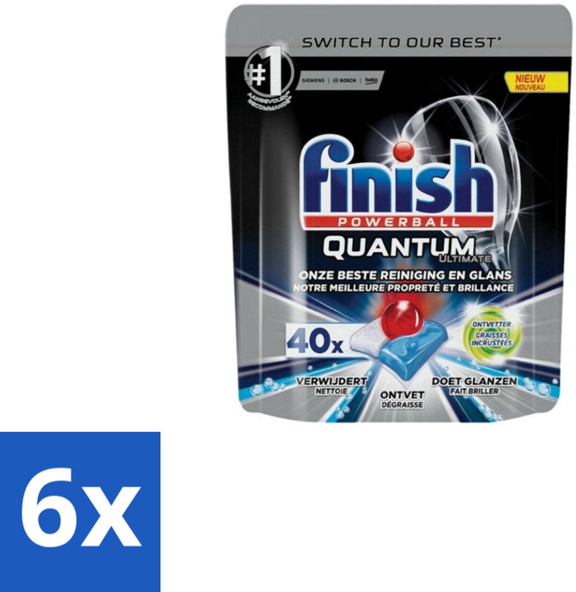 Finish - Vaatwastabletten - Quantum Ultimate Ontvetter - 40 Capsules - Voordeelverpakking - 6 stuks (8123901637938)