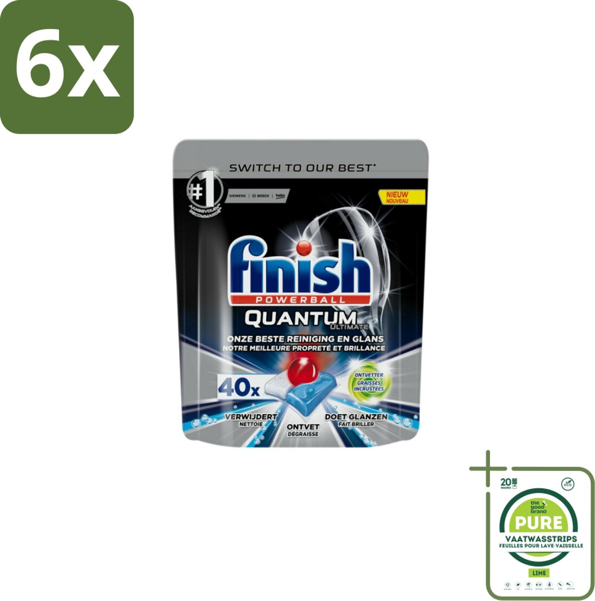 Finish - Vaatwastabletten - Quantum Ultimate Ontvetter - 40 Capsules - Voordeelverpakking - 6 stuks - Vaatwastabletten - Vaatwassertabletten (8155361527252)