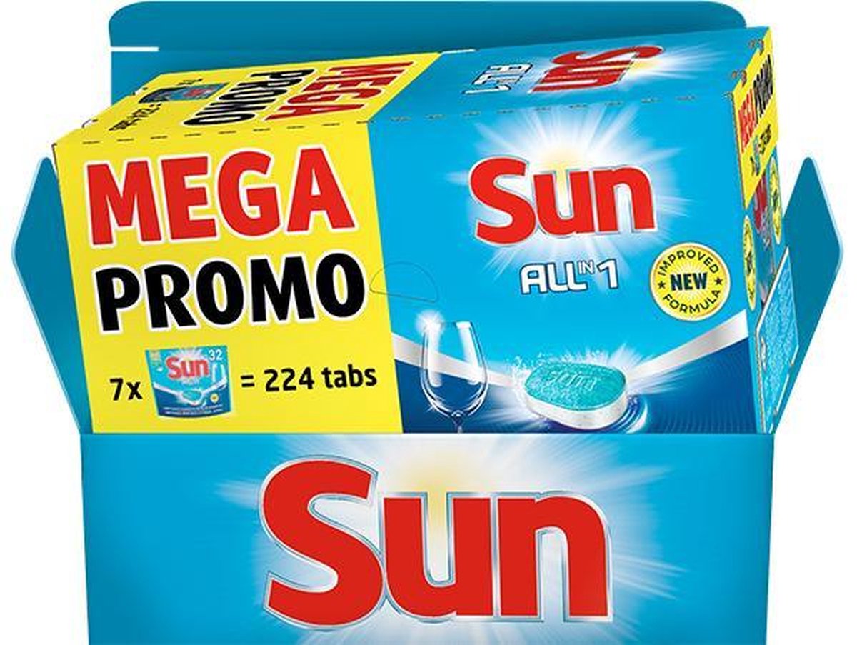 Sun All-in 1 Vaatwastabletten Mega Promo Pack - Multi Pack - 224 Tabletten (8720181046063)
