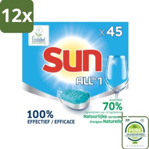 Sun All-in One - Ecolabel - Vaatwastabletten - 45 Tabletten - Voordeelverpakking - 12 stuks - Vaatwastabletten - Vaatwasser (8017551640335)