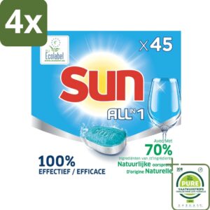 Sun All-in One - Ecolabel - Vaatwastabletten - 45 Tabletten - Voordeelverpakking - 4 stuks - Vaatwastabletten - Vaatwasser (8017551590210)