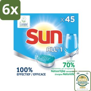 Sun All-in One - Ecolabel - Vaatwastabletten - 45 Tabletten - Voordeelverpakking - 6 stuks - Ecologische vaatwas - Milieuvriendelijk (8036496180881)