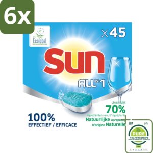 Sun All-in One - Ecolabel - Vaatwastabletten - 45 Tabletten - Voordeelverpakking - 6 stuks - Vaatwastabletten - Vaatwasser (8017551615401)