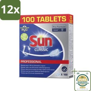 Sun Classic - Pro Formula - Vaatwastabletten - 100 Tabletten - Voordeelverpakking - 12 stuks - Vaatreiniger - Hardnekkige vlekken (8036496197544)