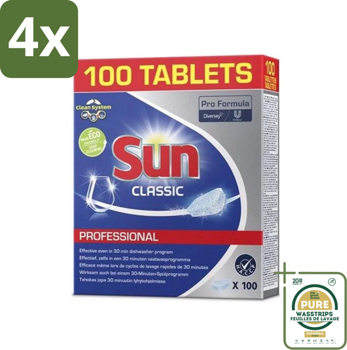 Sun Classic - Pro Formula - Vaatwastabletten - 100 Tabletten - Voordeelverpakking - 4 stuks - Vaatreiniger - Hardnekkige vlekken (8036496166311)