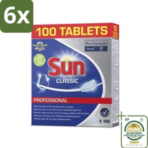 Sun Classic - Pro Formula - Vaatwastabletten - 100 Tabletten - Voordeelverpakking - 6 stuks - Vaatreiniger - Hardnekkige vlekken (8036496180904)