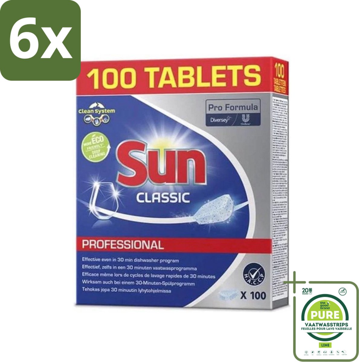 Sun Classic - Pro Formula - Vaatwastabletten - 100 Tabletten - Voordeelverpakking - 6 stuks - Vaatwastabletten - Vaatwasser tabletten (8017551615449)