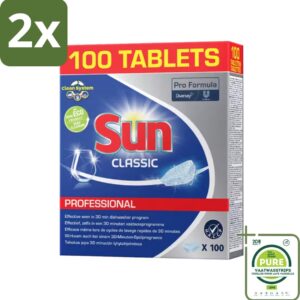 Sun - Classic Professional - Vaatwastabletten - 100 Tabletten - Voordeelverpakking - 2 stuks - Vaatwasmachine - Vaatwastabletten (8362878683665)