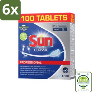 Sun - Classic Professional - Vaatwastabletten - 100 Tabletten - Voordeelverpakking - 6 stuks - Vaatwasmachine - Vaatwastabletten (8362878748265)