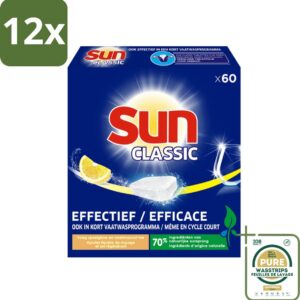 Sun Classic - Vaatwastabletten - Voordeelverpakking - Citroen - 60 Tabletten - Voordeelverpakking - 12 stuks - Vaatwasser - Schoonmaakmiddelen (8036496197513)