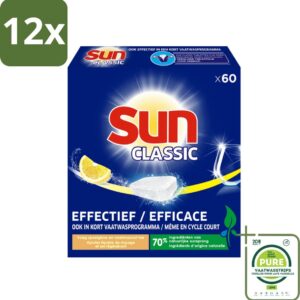Sun Classic - Vaatwastabletten - Voordeelverpakking - Citroen - 60 Tabletten - Voordeelverpakking - 12 stuks - Vaatwastabletten - Citroen (8017551640304)
