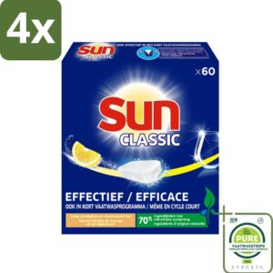Sun Classic - Vaatwastabletten - Voordeelverpakking - Citroen - 60 Tabletten - Voordeelverpakking - 4 stuks - Vaatwastabletten - Citroen (8017551590197)
