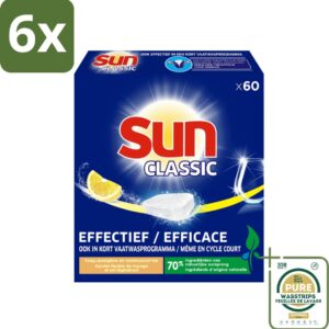 Sun Classic - Vaatwastabletten - Voordeelverpakking - Citroen - 60 Tabletten - Voordeelverpakking - 6 stuks - Vaatwasser - Schoonmaakmiddelen (8036496180867)