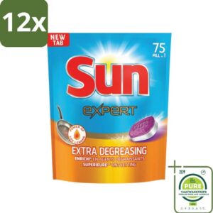 Sun Expert - All-in-1 - Vaatwastabletten - Extra Ontvettend - 75 Tabletten - Voordeelverpakking - 12 stuks - Vaatwastabletten - Vaatwasser (8017551640250)