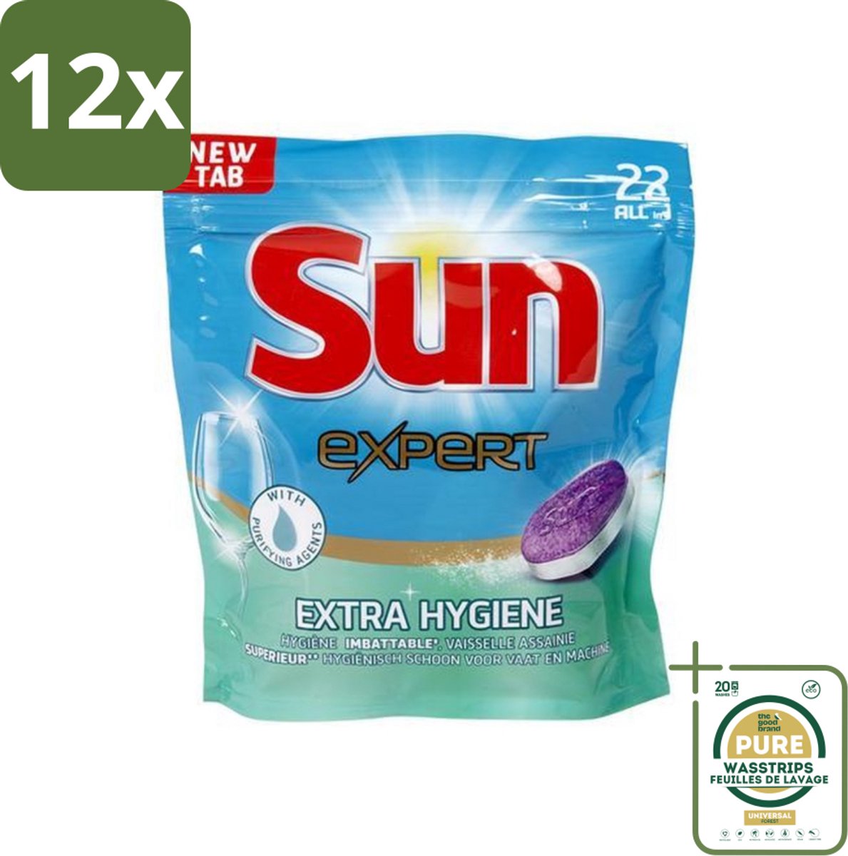 Sun Expert - Extra Hygiëne - Vaatwastabletten - 22 Tabletten - Voordeelverpakking - 12 stuks - Reiniging - Hygiëne (8036496197575)