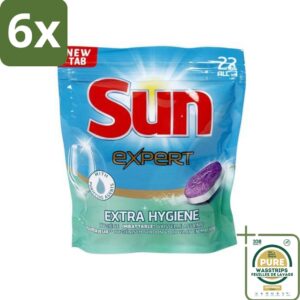 Sun Expert - Extra Hygiëne - Vaatwastabletten - 22 Tabletten - Voordeelverpakking - 6 stuks - Reiniging - Hygiëne (8036496180935)