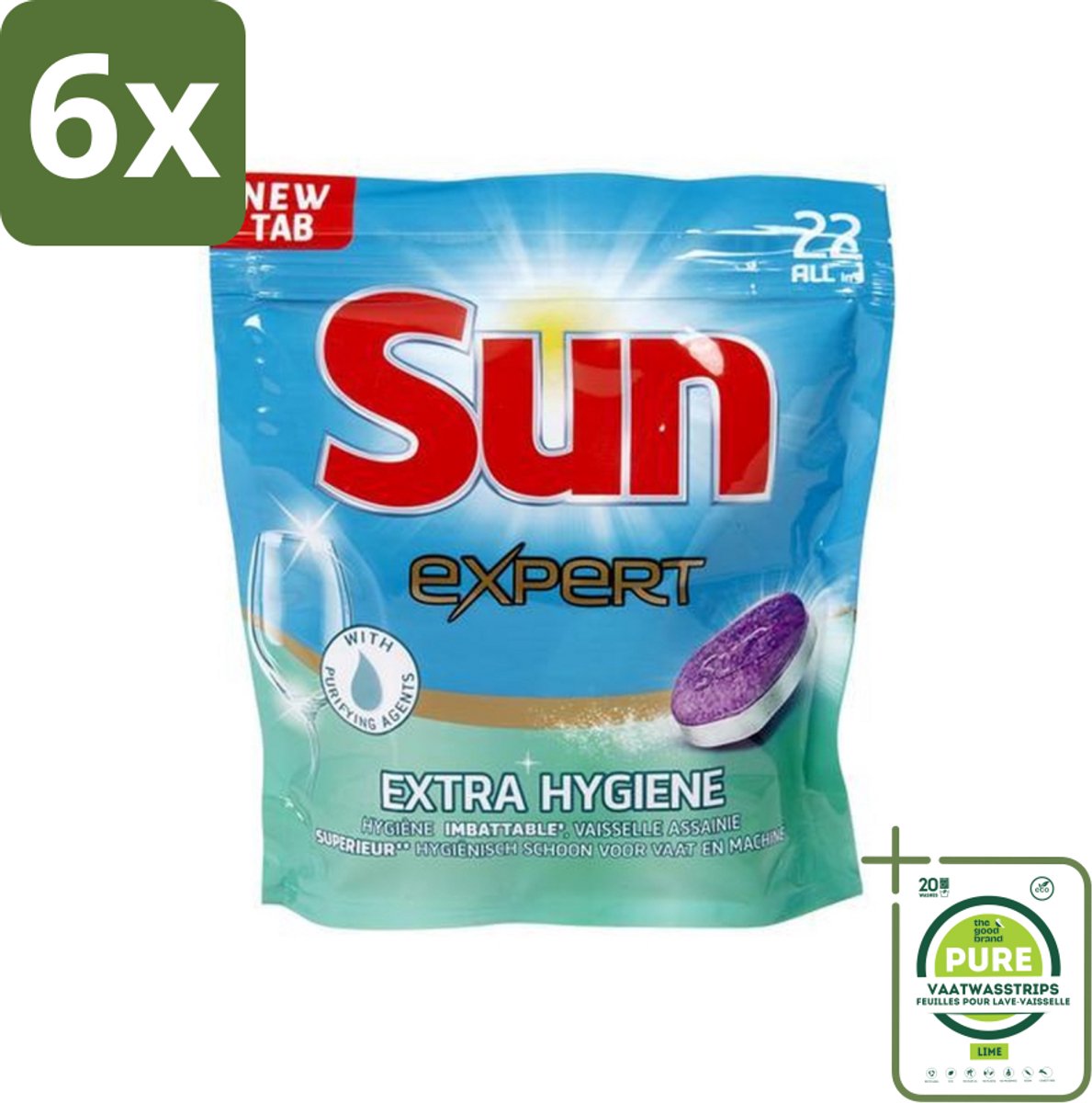 Sun Expert - Extra Hygiëne - Vaatwastabletten - 22 Tabletten - Voordeelverpakking - 6 stuks - Vaatwastabletten - Vaatwasser (8017551615487)