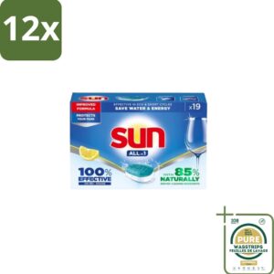 Sun - Vaatwastabletten - All-in-1 Citroen - 19 tabletten - Voordeelverpakking - 12 stuks - Reinigingstabletten - Vaatwasmiddel (8155361705674)