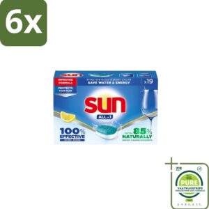 Sun - Vaatwastabletten - All-in-1 Citroen - 19 tabletten - Voordeelverpakking - 6 stuks - Vaatwastabletten citroen - Vaatwasmiddel citroen (8155361531785)