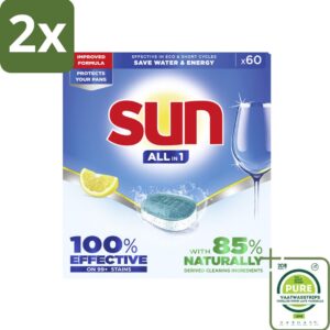 Sun - Vaatwastabletten - All-in-1 Citroen - 60 tabletten - Voordeelverpakking - 2 stuks - Vaatwastabletten - Citroen (8052593806868)