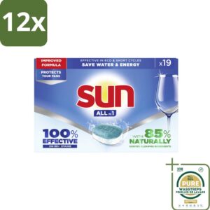 Sun - Vaatwastabletten - All-in-1 Neutraal - 19 tabletten - Voordeelverpakking - 12 stuks - Vaatwasmiddel neutraal - Vaatwasmiddel voor eco (8103939722691)