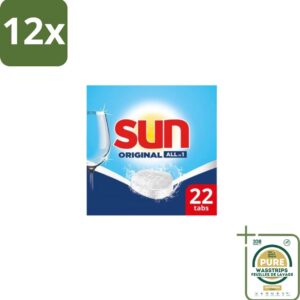 Sun - Vaatwastabletten - All-in-1 Original - 22 tabletten - Voordeelverpakking - 12 stuks - Reinigen - Glans (8155361705636)