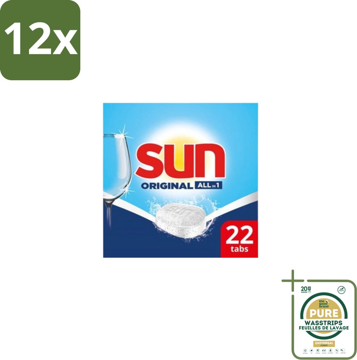 Sun - Vaatwastabletten - All-in-1 Original - 22 tabletten - Voordeelverpakking - 12 stuks - Reinigen - Glans (8155361705636)