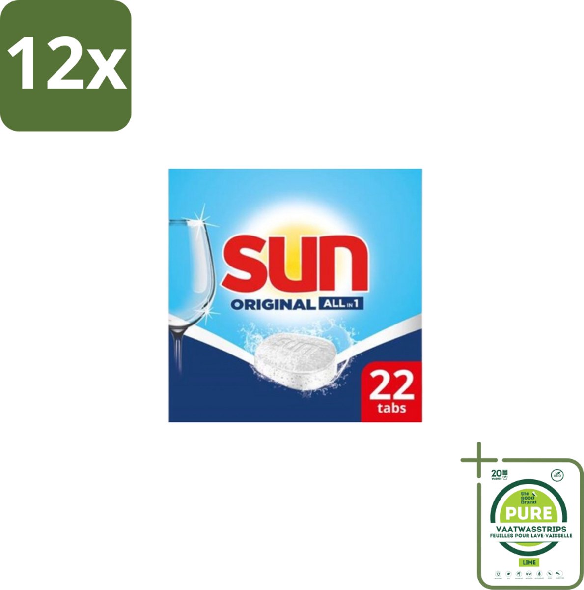 Sun - Vaatwastabletten - All-in-1 Original - 22 tabletten - Voordeelverpakking - 12 stuks - Vaatwastabletten - Vaatwassen (8155361542675)