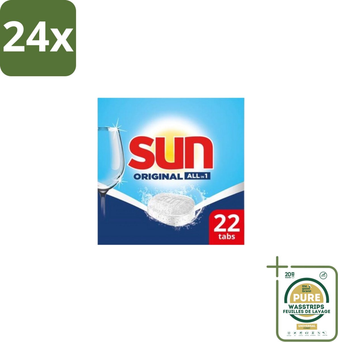 Sun - Vaatwastabletten - All-in-1 Original - 22 tabletten - Voordeelverpakking - 24 stuks - Reinigen - Glans (8155361713242)