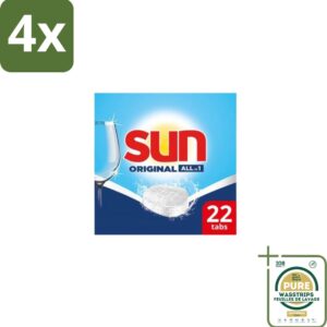 Sun - Vaatwastabletten - All-in-1 Original - 22 tabletten - Voordeelverpakking - 4 stuks - Reinigen - Glans (8155361683958)