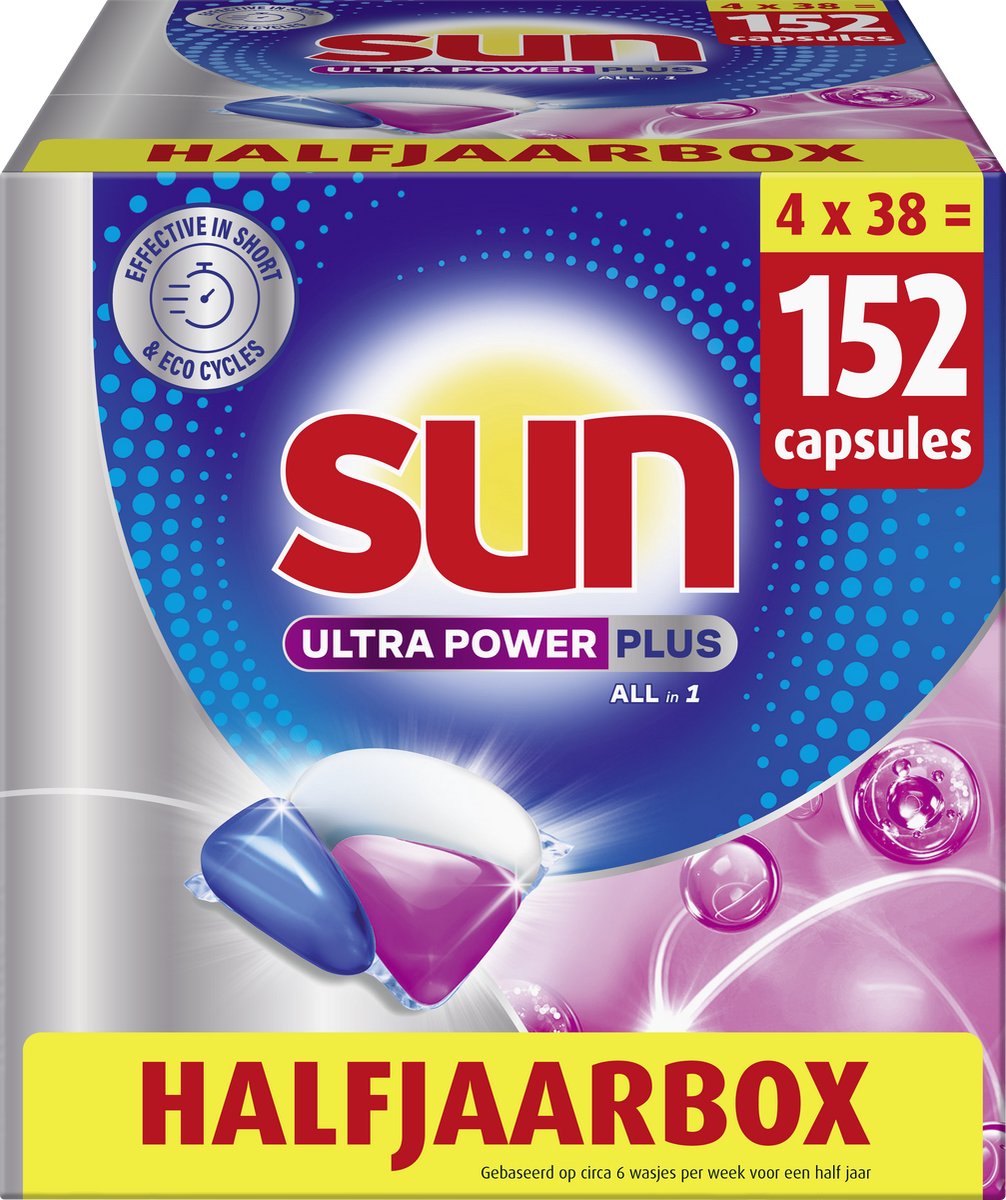 Sun - Vaatwastabletten - Ultra Power Plus - All-in 1 - 152 Capsules - Halfjaarbox (8584057069538)