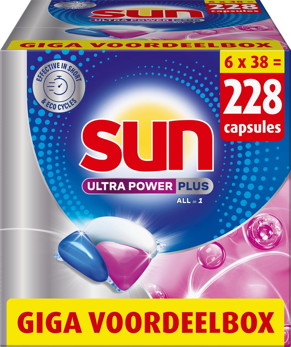 Sun - Vaatwastabletten - Ultra Power Plus - All-in 1 - 228 Capsules - Voordeelverpakking (8721497017976)