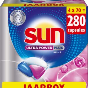 Sun - Vaatwastabletten - Ultra Power Plus - All-in 1 - 280 Capsules - Voordeelverpakking (8721497017990)
