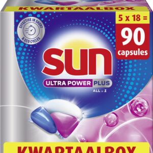 Sun - Vaatwastabletten - Ultra Power Plus - All-in 1 - 90 Capsules - Kwartaalbox (8584057071371)