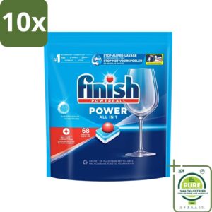 10 x Finish Powerball - Power All in 1 - Vaatwastabletten - Reiniging & Glans - 68 Tabletten - Grootverpakking - Vaatwastabletten - Vaatwassertabletten - Diepe Reiniging - Vlekken Verwijderen - Glanzend Resultaat (8017551698879)