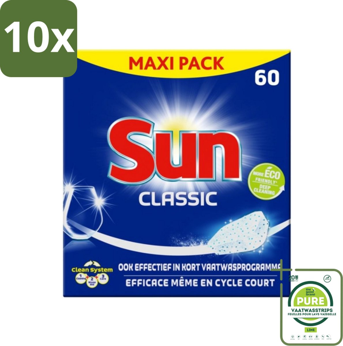 10 x Sun Classic - Vaatwastabletten - Eco - Voordeelverpakking - 60 Tabletten - Grootverpakking - Vaatwastabletten - Vaatwasser - Vaatreiniger - Eco-vriendelijk - Vaatwasmiddel (8017551704648)