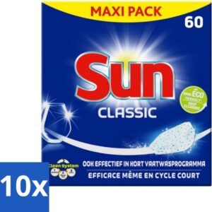 10 x Sun Classic - Vaatwastabletten - Eco - Voordeelverpakking - 60 Tabletten - Vaatwastabletten - Vaatwasser - Reinigingsproduct - Vaatwasmiddel - Eco-formule (8721418091535)