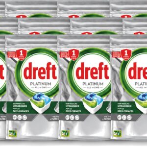 12 x Dreft - Vaatwastabletten - Platinum All-in-One Original - 59 Tabletten - Voordeelverpakking - 12 stuks (8721643094424)