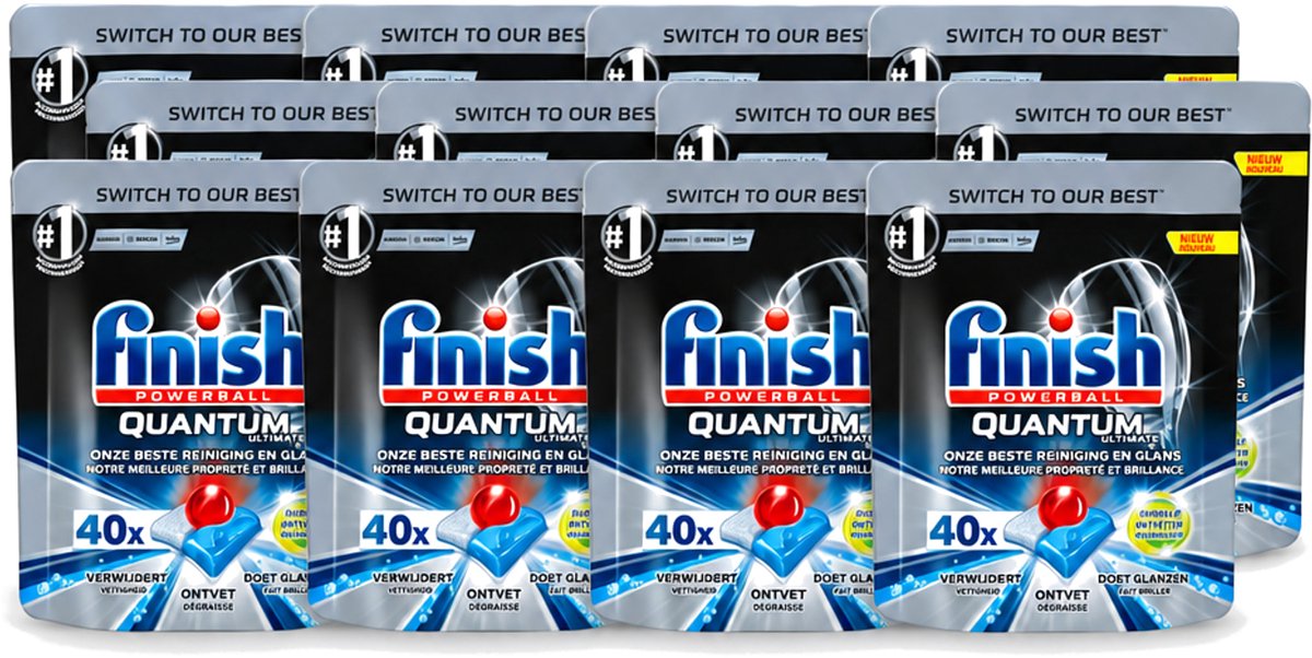 12 x Finish - Vaatwastabletten - Quantum Ultimate Ontvetter - 40 Capsules - Voordeelverpakking - 12 stuks (8721643018208)