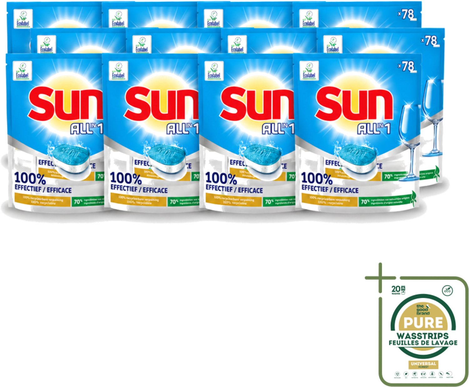 12 x Sun All-in-1 - Eco Label - Vaatwastabletten - 78 Tabletten - Vaatwastabletten - Milieuvriendelijke Vaatwas - Eco Label - Vaatwasser Tabletten - Vet Verwijderen (8721643064182)