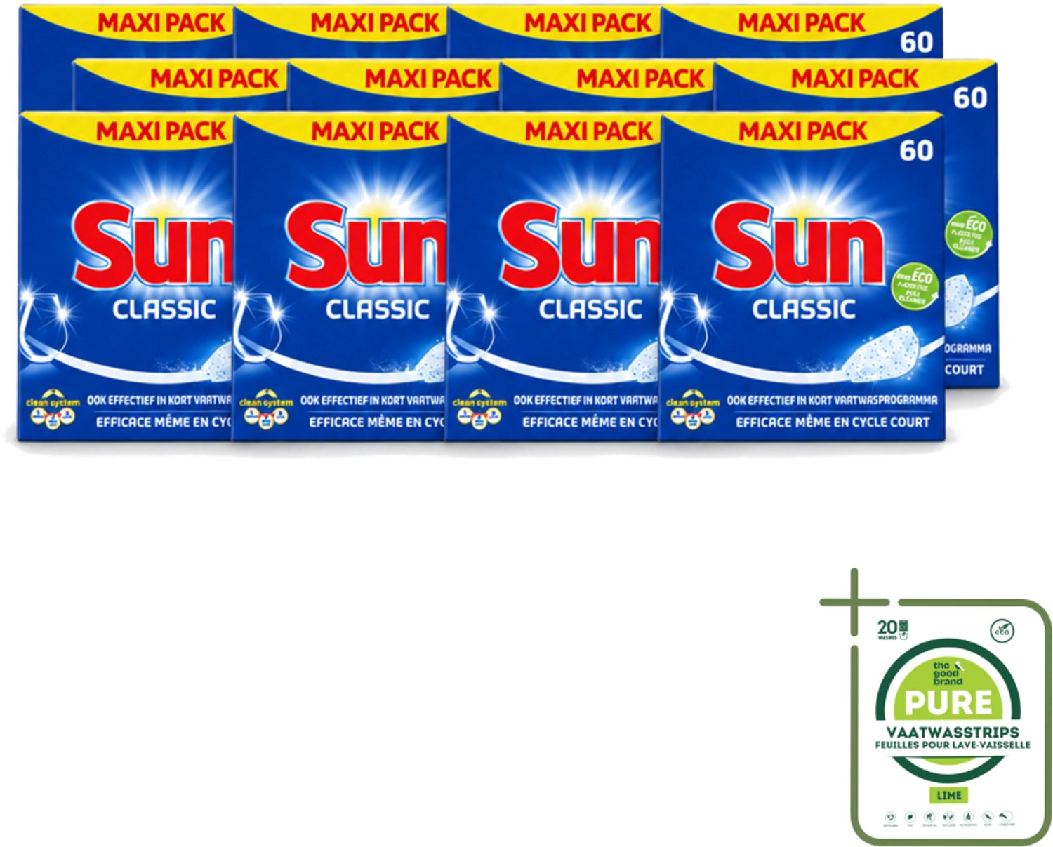 12 x Sun Classic - Vaatwastabletten - Eco - Voordeelverpakking - 60 Tabletten - Grootverpakking - Vaatwastabletten - Vaatwasser - Reiniging - Vaatwasmiddel - Eco-formule (8721643042333)