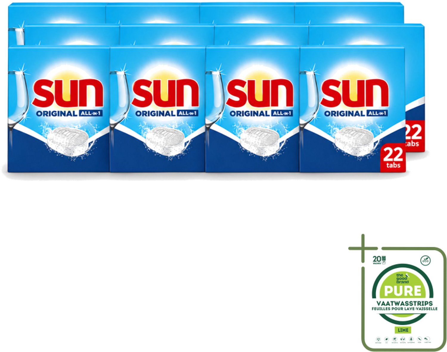 12 x Sun - Vaatwastabletten - All-in-1 Original - 22 tabletten - Grootverpakking - Vaatwastabletten - Vaatwassen - Reiniging - Glans - Spoelglans (8721643104383)