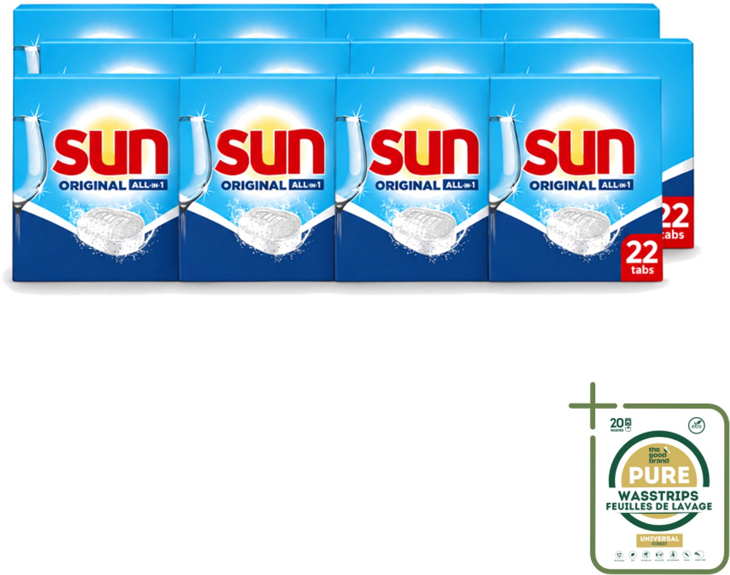 12 x Sun - Vaatwastabletten - All-in-1 Original - 22 tabletten - Vaatwastabletten - Vaatwassen - Reiniging - Glans - Spoelglans (8721643112999)