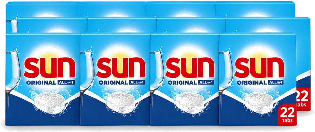 12 x Sun - Vaatwastabletten - All-in-1 Original - 22 tabletten - Voordeelverpakking - 12 stuks (8721643095773)