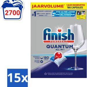 15 x Finish Powerball - Quantum All in 1 - Vaatwastabletten - 180 Tabletten - Vaatwassen - Vaatwastabletten - Vaatwasmiddel - Vaatwasmiddel Tabletten - Vaatwasmiddel Quantum (8721418099883)