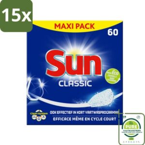 15 x Sun Classic - Vaatwastabletten - Eco - Voordeelverpakking - 60 Tabletten - Grootverpakking - Vaatwastabletten - Vaatwasser - Vaatreiniger - Eco-vriendelijk - Vaatwasmiddel (8017551725421)