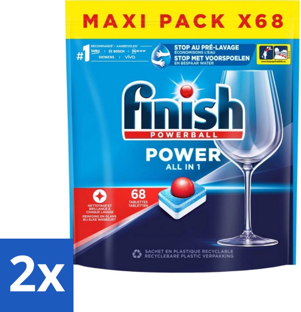 2 x Finish Powerball - Power All in 1 - Vaatwastabletten - Reiniging & Glans - 68 Tabletten - Vaatwastabletten - Vaatwasser - Diepe Reiniging - Glanzend Resultaat - Alles-in-één (8721418017849)