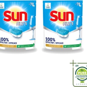 2 x Sun All-in-1 - Eco Label - Vaatwastabletten - 78 Tabletten - Grootverpakking - Vaatwastabletten - Milieuvriendelijke Vaatwas - Eco Label - Vaatwasser Tabletten - Vet Verwijderen (8721643717262)