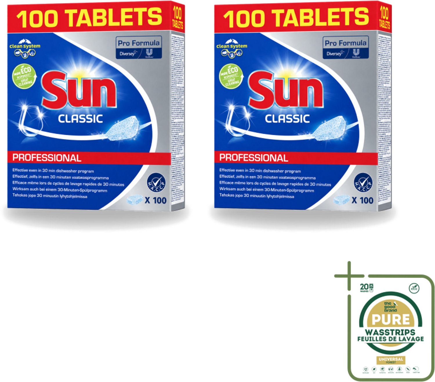 2 x Sun Classic - Pro Formula - Vaatwastabletten - 100 Tabletten - Vaatwastabletten - Vaatwasser - Reiniging - Vlekken Verwijderen - Kalkaanslag (8721643724468)