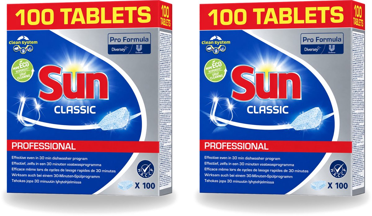 2 x Sun Classic - Pro Formula - Vaatwastabletten - 100 Tabletten - Voordeelverpakking - 2 stuks (8721643710003)